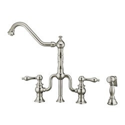 WHITEHAUS WHTTSLV3-9771-NT TWISTHAUS PLUS BRIDGE FAUCET WITH LONG TRADITIONAL SWIVEL SPOUT, LEVER HANDLES AND SOLID BRASS SIDE SPRAY