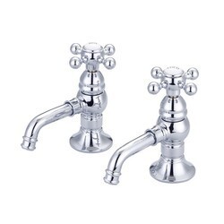 WATER-CREATION F1-0002-BX VINTAGE CLASSIC BASIN COCKS LAVATORY FAUCETS WITH CROSS LEVER HANDLES, HOT AND COLD LABELS INCLUDED