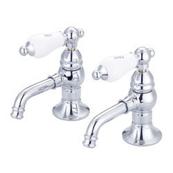 WATER-CREATION F1-0002-CL VINTAGE CLASSIC BASIN COCKS LAVATORY FAUCETS WITH PORCELAIN LEVER HANDLES, HOT AND COLD LABELS INCLUDED
