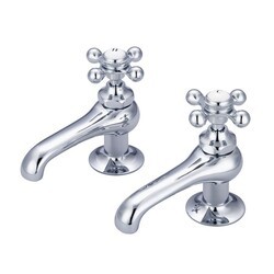 WATER-CREATION F1-0003-DX VINTAGE CLASSIC BASIN COCKS LAVATORY FAUCETS WITH METAL CROSS HANDLES, HOT AND COLD LABELS INCLUDED