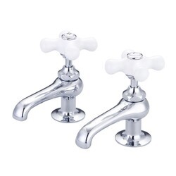 WATER-CREATION F1-0003-PX VINTAGE CLASSIC BASIN COCKS LAVATORY FAUCETS WITH PORCELAIN CROSS HANDLES, HOT AND COLD LABELS INCLUDED