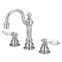 WATER-CREATION F2-0012-CL AMERICAN 20TH CENTURY CLASSIC WIDESPREAD LAVATORY FAUCETS WITH POP-UP DRAIN WITH PORCELAIN LEVER HANDLES, HOT AND COLD LABELS INCLUDED
