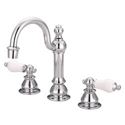 WATER-CREATION F2-0012-PL AMERICAN 20TH CENTURY CLASSIC WIDESPREAD LAVATORY FAUCETS WITH POP-UP DRAIN WITH PORCELAIN LEVER HANDLES