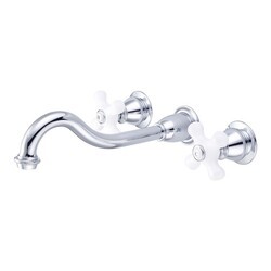 WATER-CREATION F4-0001-PX ELEGANT SPOUTWALL MOUNT VESSEL/LAVATORY FAUCETS WITH PORCELAIN CROSS HANDLES, HOT AND COLD LABELS INCLUDED