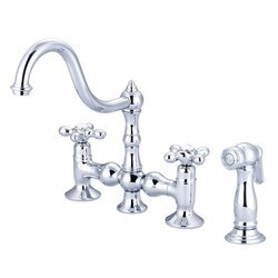 WATER-CREATION F5-0010-AX BRIDGE STYLE KITCHEN FAUCET WITH SIDE SPRAY TO MATCH WITH METAL LEVER HANDLES, HOT AND COLD LABELS INCLUDED