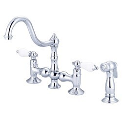 WATER-CREATION F5-0010-PL BRIDGE STYLE KITCHEN FAUCET WITH SIDE SPRAY TO MATCH WITH PORCELAIN LEVER HANDLES WITHOUT LABELS