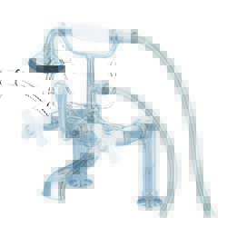 WATER-CREATION F6-0006-PX VINTAGE CLASSIC 7 INCH SPREAD DECK MOUNT TUB FAUCET WITH 6 INCH RISERS AND HANDHELD SHOWER WITH PORCELAIN CROSS HANDLES, HOT AND COLD LABELS INCLUDED