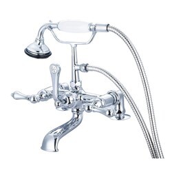 WATER-CREATION F6-0007-AL VINTAGE CLASSIC 7 INCH SPREAD DECK MOUNT TUB FAUCET WITH 2 INCH RISERS AND HANDHELD SHOWER WITH METAL LEVER HANDLES WITHOUT LABELS