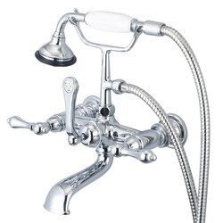 WATER-CREATION F6-0010-AL VINTAGE CLASSIC 7 INCH SPREAD WALL MOUNT TUB FAUCET WITH STRAIGHT WALL CONNECTOR AND HANDHELD SHOWER WITH METAL LEVER HANDLES WITHOUT LABELS