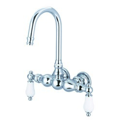 WATER-CREATION F6-0014-PL VINTAGE CLASSIC 3.375 INCH CENTER WALL MOUNT TUB FAUCET WITH GOOSENECK SPOUT AND STRAIGHT WALL CONNECTOR WITH PORCELAIN LEVER HANDLES WITHOUT LABELS