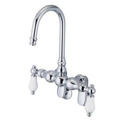 WATER-CREATION F6-0015-PL VINTAGE CLASSIC ADJUSTABLE SPREAD WALL MOUNT TUB FAUCET WITH GOOSENECK SPOUT AND SWIVEL WALL CONNECTOR WITH PORCELAIN LEVER HANDLES WITHOUT LABELS