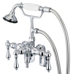 WATER-CREATION F6-0018-AL VINTAGE CLASSIC ADJUSTABLE CENTER WALL MOUNT TUB FAUCET WITH DOWN SPOUT, SWIVEL WALL CONNECTOR AND HANDHELD SHOWER WITH METAL LEVER HANDLES WITHOUT LABELS