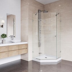 VIGO VG6061CL40WS VERONA 40 X 40 FRAMELESS NEO-ANGLE 3/8 INCH CLEAR GLASS SHOWER ENCLOSURE WITH LOW-PROFILE BASE