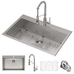 KRAUS KCA-1102 STARK 33 INCH DUAL MOUNT KITCHEN SINK AND PULL-DOWN COMMERCIAL KITCHEN FAUCET COMBO IN SPOT FREE STAINLESS STEEL