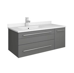FRESCA FCB6136GR-UNS-L-CWH-U LUCERA 36 INCH GRAY WALL HUNG MODERN BATHROOM CABINET WITH TOP AND UNDERMOUNT SINK - LEFT VERSION