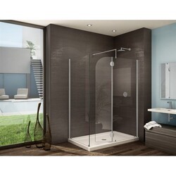 FLEURCO V56302-40-79 MONACO V 58 W X 79 H INCH WALK-IN SHOWER SHIELD 56302 WITH ROUND TOP, FIXED AND RETURN PANEL AND 3/8 INCH CLEAR GLASS