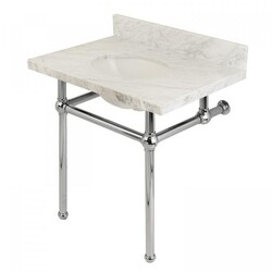 KINGSTON BRASS KVPB3030MB FAUCETURE TEMPLETON 30 INCH CARRARA MARBLE BATHROOM CONSOLE VANITY WITH BRASS PEDESTAL