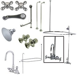 KINGSTON BRASS CCK4141AX VINTAGE WALL MOUNT HIGH RISE CLAWFOOT TUB AND SHOWER PACKAGE WITH METAL CROSS HANDLES IN POLISHED CHROME