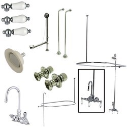 KINGSTON BRASS CCK414PL VINTAGE WALL MOUNT HIGH RISE CLAWFOOT TUB AND SHOWER PACKAGE WITH PORCELAIN LEVER HANDLES