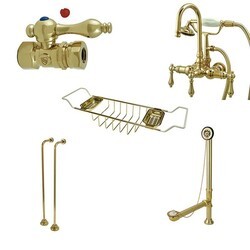 KINGSTON BRASS CCK7T2SS-TC VINTAGE GOOSE NECK TUB MOUNT CLAWFOOT TUB FILLER WITH SHOWER MIXER KIT IN POLISHED BRASS