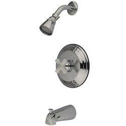 KINGSTON BRASS GKB363PX RESTORATION WATER SAVING RESTORATION TUB AND SHOWER FAUCET WITH PORCELAIN CROSS HANDLES
