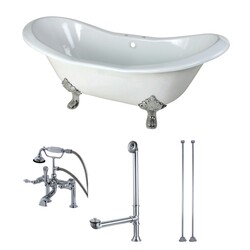 KINGSTON BRASS KCT7D7231C AQUA EDEN 72-INCH CAST IRON CLAWFOOT TUB WITH FAUCET DRAIN AND SUPPLY LINES COMBO