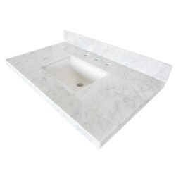 KINGSTON BRASS KVPB3622M38SQ TEMPLETON CARRARA MARBLE VANITY TOP WITH SQUARE UNDERMOUNT SINK IN WHITE