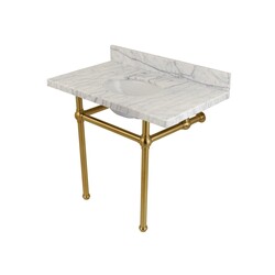 KINGSTON BRASS KVPB3630MB FAUCETURE TEMPLETON 36 INCH CARRARA MARBLE BATHROOM CONSOLE VANITY WITH BRASS PEDESTAL