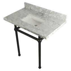 KINGSTON BRASS KVPB36MBSQ TEMPLETON 36 X 22 INCH CARRARA MARBLE VANITY WITH SINK AND BRASS FEET COMBO