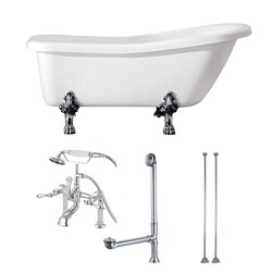 KINGSTON BRASS KVTDE692823C1 AQUA EDEN 67-INCH ACRYLIC CLAWFOOT TUB WITH FAUCET DRAIN AND SUPPLY LINES COMBO IN WHITE/POLISHED CHROME