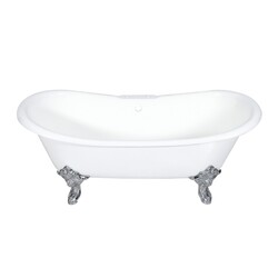 KINGSTON BRASS VCT7DS7231NL AQUA EDEN 72-INCH CAST IRON DOUBLE SLIPPER CLAWFOOT TUB WITH 7-INCH FAUCET DRILLINGS AND FEET