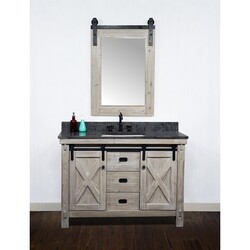 INFURNITURE WK8548+WK SQ TOP 48 INCH RUSTIC SOLID FIR BARN DOOR STYLE SINGLE SINK VANITY WITH LIMESTONE TOP WITH RECTANGULAR SINK-NO FAUCET IN DRIFTWOOD