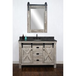 INFURNITURE WK8548-W+WK TOP 48 INCH RUSTIC SOLID FIR BARN DOOR STYLE SINGLE SINK VANITY IN WHITE WASH WITH LIMESTONE TOP(OVAL SINK)-NO FAUCET IN WHITE WASH