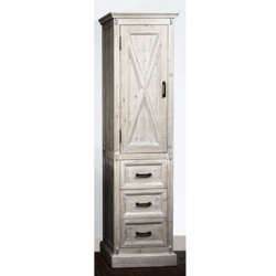 INFURNITURE WK8579SC-W 79 INCH HIGH RUSTIC SOLID FUR BARN DOOR STYLE SIDE CABINET IN WHITE WASH