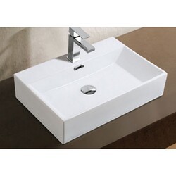 A&E BATH AND SHOWER CCB-381 23.5 INCH XANDER OVER THE COUNTER VESSEL CERAMIC BASIN SINK, GLOSSY WHITE