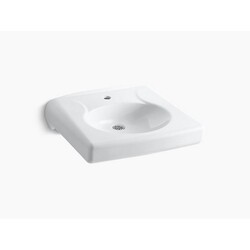 KOHLER K-1997-1N-0 BRENHAM 18-5/16 INCH WALL-MOUNTED OR CONCEALED CARRIER ARM MOUNTED COMMERCIAL BATHROOM SINK WITH NO OVERFLOW