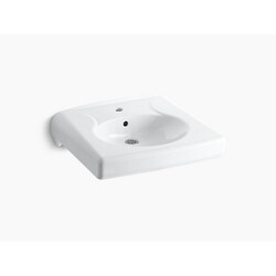 KOHLER K-1997-SS1-0 BRENHAM WALL-MOUNTED OR CONCEALED CARRIER ARM MOUNTED COMMERCIAL BATHROOM SINK WITH SINGLE FAUCET HOLE, ANTIMICROBIAL FINISH