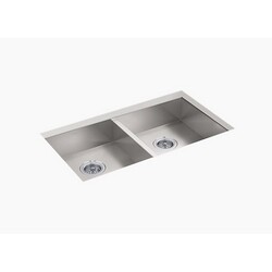 KOHLER K-25940-NA VAULT 32 INCH UNDERMOUNT LARGE DOUBLE BOWL KITCHEN SINK WITH NO FAUCET HOLES
