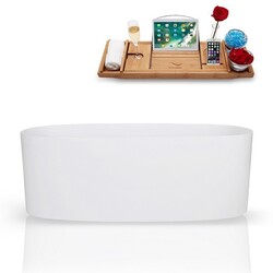 STREAMLINE K-1681-63FSWHSS-FM 63 INCH SOLID SURFACE RESIN SOAKING FREESTANDING TUB AND TRAY WITH INTERNAL DRAIN
