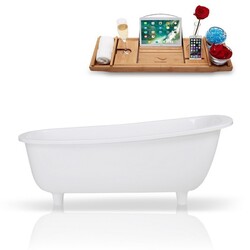 STREAMLINE K-1686-63FSWHSS-FM 63 INCH SOLID SURFACE RESIN SOAKING FREESTANDING TUB AND TRAY WITH INTERNAL DRAIN