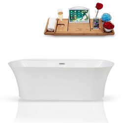 STREAMLINE K-1980-67FSWHSS-FM 67 INCH SOLID SURFACE RESIN SOAKING FREESTANDING TUB AND TRAY WITH INTERNAL DRAIN