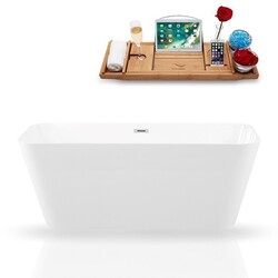 STREAMLINE K-822-67FSWHSS-FM 67 INCH SOLID SURFACE RESIN SOAKING FREESTANDING TUB AND TRAY WITH INTERNAL DRAIN