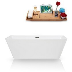 STREAMLINE K-85-67FSWHSS-FM 67 INCH SOLID SURFACE RESIN SOAKING FREESTANDING TUB AND TRAY WITH INTERNAL DRAIN