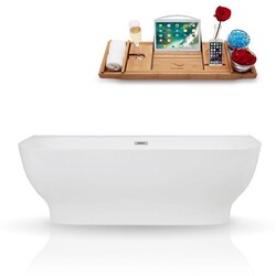 STREAMLINE K-87-67FSWHSS-FM 67 INCH SOLID SURFACE RESIN SOAKING FREESTANDING TUB AND TRAY WITH INTERNAL DRAIN