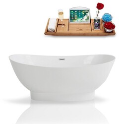 STREAMLINE K-962-67FSWHSS-FM 67 INCH SOLID SURFACE RESIN SOAKING FREESTANDING TUB AND TRAY WITH INTERNAL DRAIN