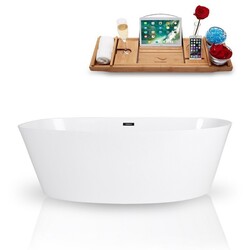 STREAMLINE K-98-67FSWHSS-FM 67 INCH SOLID SURFACE RESIN SOAKING FREESTANDING TUB AND TRAY WITH INTERNAL DRAIN