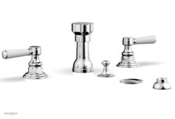 PHYLRICH 161-62 HENRI FOUR HOLE DECK MOUNT BIDET FAUCET SET WITH CURVED LEVER HANDLES