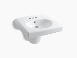 KOHLER K-1999-4 BRENHAM 14-3/8 INCH WALL MOUNTED BATHROOM SINK WITH 3 HOLES DRILLED AND OVERFLOW