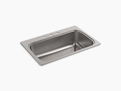 KOHLER K-20060-3-NA VERSE 33 INCH SINGLE BASIN DROP IN KITCHEN SINK WITH 3 FAUCET HOLES