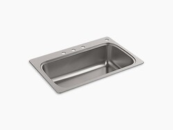 KOHLER K-20060-4-NA VERSE 33 INCH X 22 INCH SINGLE BASIN DROP IN KITCHEN SINK WITH FOUR FAUCET HOLES